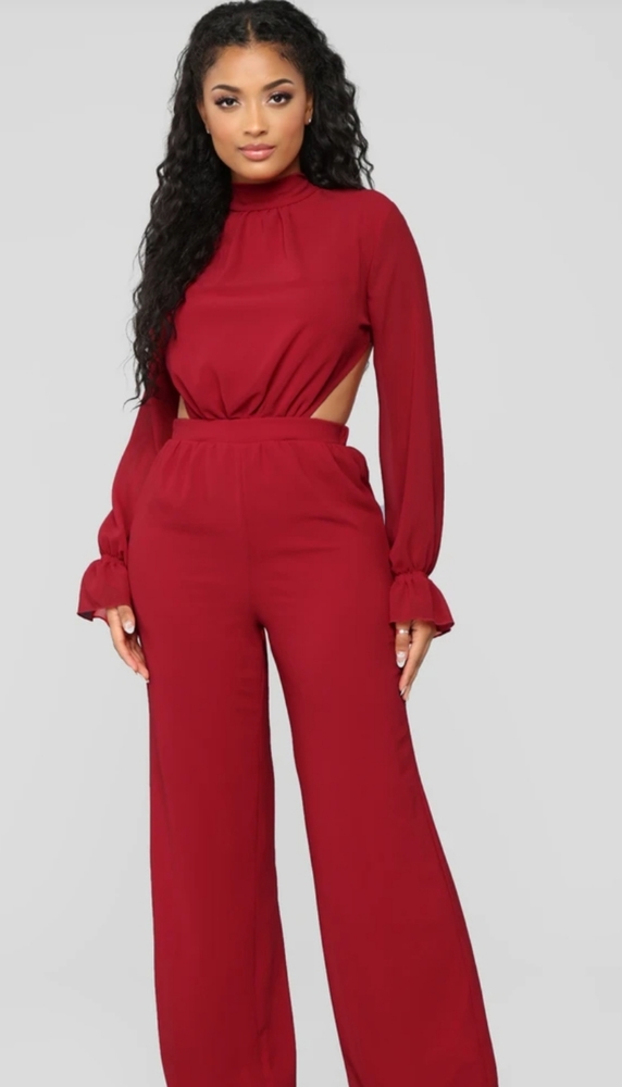 NWT Open Heart Chiffon Red Jumpsuit